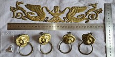 Lot de 5 ornements XIXème bronze doré style empire - 4 mufles Lion & Frise Cygne