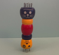 Grand Tricotin à 2 têtes "entre Chien et Chat" - en bois laqué -  13 cm