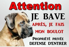 plaque attention chien cane corso fauve en métal 29 X 20 angles percés réf 83