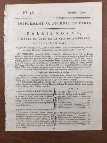 Mode paris en 1791 - mode,