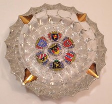 Vintage Large Ornate Glass Gold Coat of Arms Ashtray Smoking Cigarettes