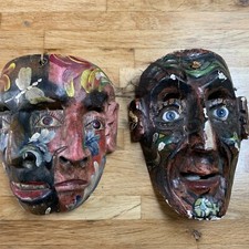 2 masques folklorique Mexique double faces bois polychrome Amérique du sud 1980