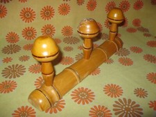 Vintage 50s Ancien VESTIAIRE en BOIS IMITATION BAMBOU PORTE-MANTEAUX 3 PATERES