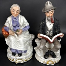 Figurines Vintage Porcelaine Vieux Couple Assis sur Banc – Vieil Homme & Femme