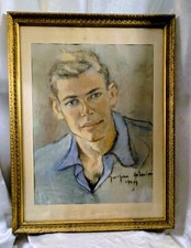 Portrait D'un Adolescent Aux Yeux Bleus Pastel & Fusain Signé Daté Gay Picture.