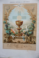 CHROMO LITHO COULEUR PREMIERE COMMUNION ENFANT RELIGION IMAGE POPULAIRE 1887