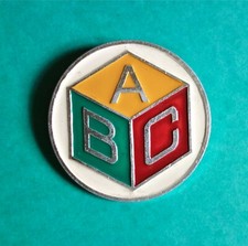 USSR Original Vintage Pinback Button AZBUKA ABC Cube Very Big Brooch #jb2