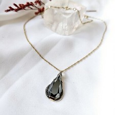 Collier Chaine Or 14k Pendentif Art Déco Or 18k Argent 925 Hématite Marcassites