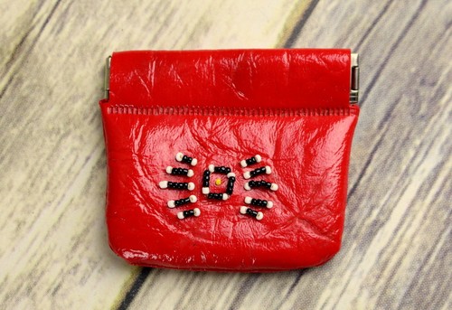 Red beaded coin - beaded,