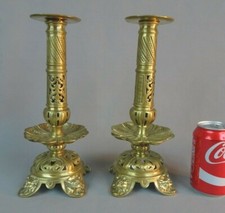 Large Pair Antique Gilt Bronze Candlesticks 19th C. Lion Head Renaissance Style