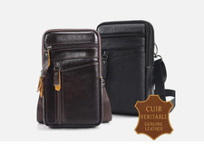 SAC À MAIN SACOCHE CEINTURE HOMME CUIR VÉRITABLE POCHES PORTEFEUILLE SMARTPHONE