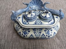 Rare Encrier Faïence de Gien XIX ème 1871  Inkwell