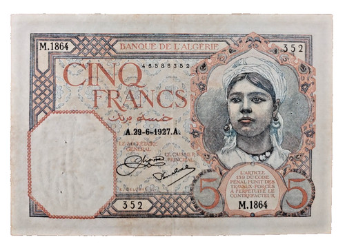 Banque algerie 5 francs - banque, l'algerie