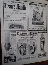 SIZAIRE NAUDIN automobile + pendulettes HOUR publicité papier ILLUSTRATION 1909
