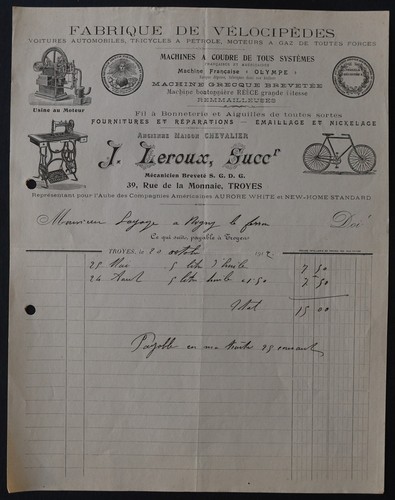 Facture troyes 1912 - facture,