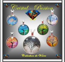 Collier cabochon verre pendentif Arbre de vie 7 modèles au choix Argenté 