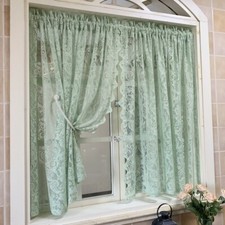 2Panels Français Dentelle Rideau Imitation Perle Fin Voile Tulle Court Fenêtre
