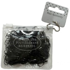 250 mini élastiques à cheveux noires polyuréthane 1cm - sachet avec fermeture 