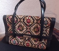 Sac à main vintage femme vintage  simili cuir noir et tapisserie
