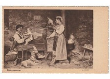 Art En Carte Postale - L. Bechi - Père Mère Fils Nouveau-Né Chat Chien Cuisine