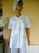 BLOUSE TUNIQUE D INFIRMIERE BLANC & VERT MEDICAL  COIFFEUR ESTHETIQUE TM NEUVE