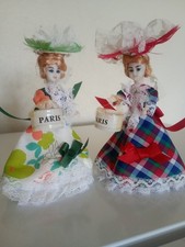 Lot 2x - Poupée folklorique régionale souvenir - PARIS - yeux mobiles + boîte