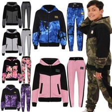 Garçons Filles Survêtement Polaire Capuche Haut Jogging Bas Suit Set Age 2-13 An