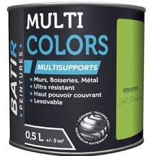 Peinture multi supports vert prairie satin soyeux 0.5L murs bois métal BATIR