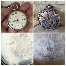 MONTRE DE POCHE ANCIENNE TELL ARGENT STERLING 0.800 REF.245669 46MM 1910'S SU...