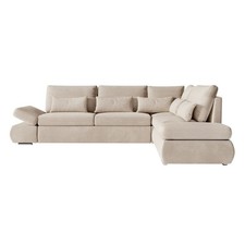Canapé d'Angle Convertible Velours "Minoso" 267cm Beige