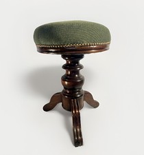 ANTIQUE TABOURET DE PIANO BOIS NOYER ET VELOUR VERT ART DÉCO XIXe DÉCORATION