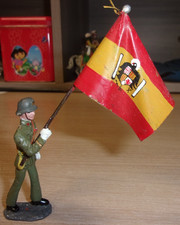 Soldat de plomb ancien Officier armée nationaliste espagnole - drapeau - défilé