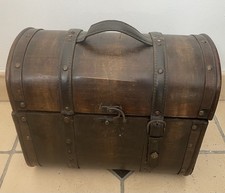 Coffre boîte malle bois cuir ancien 40x29x30 cm