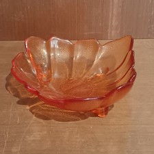 Coupe À Fruits En Verre Orange, Vide Poche Forme Feuille, Vintage