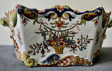 Jardinière en Faïence de Rouen Décor Polychrome Ancien Époque XIXe