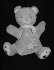 🍀Doudou Marionnette Ours Gris MOTS D'ENFANTS Leclerc Echarpe Blanc Etoiles TTBE