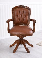 Chaise Tournante de Visiteur Fauteuil en Cuir Chesterfield Acajou Bureau