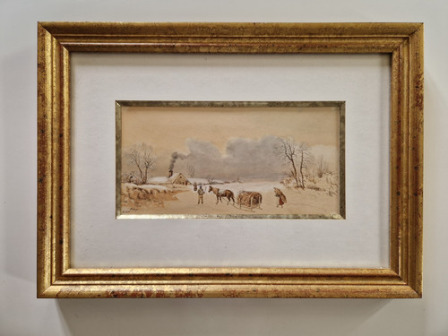 Tableau aquarelle hiver - tableau,