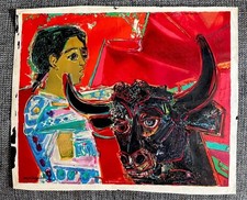Roger Bezombes lithographie , Taureau , corrida