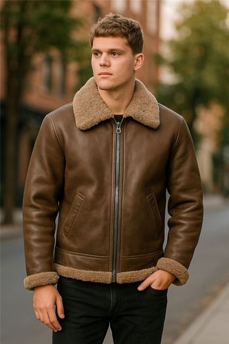 Veste cuir shearling marron - cuir,