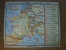 Ancienne carte histoire géographie scolaire d'école Hatier la France 1610 à 1789