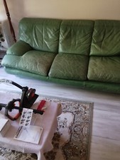 CANAPE VERT + 2 FAUTEUILS CUIR