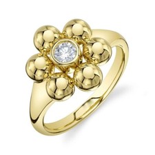 Diamant Bague Fleur 14K or Jaune Biseau Ensemble Cocktail Gros Naturel 0.20 CT