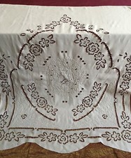 Rideau ancien en lin. Broderie Anglaise -  Panneau ancien 1979/145-1