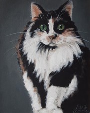 Chat peinture animal de compagnie Art original chat yeux verts huile oeuvre...