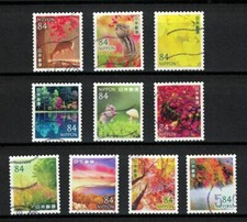 JAPON 2023 SALUTATIONS D'AUTOMNE FLEURS 84 YENS COMP. LOT DE 10 TIMBRES D'OCC...