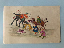 Très Beau Dessin Peinture Gouache Papier Asie Inde Chasse Tigre Dromadaire 1920