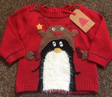 NEXT bébé fille Noël pingouin renne chapeau pull de Noël 3-6 mois NEUF PRIX DE VENTE CONSEILLÉ 17 £