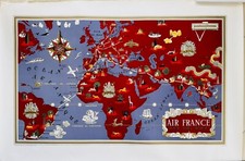 Affiche Air France Réseau Aérien Mondial Planisphère 1935 - A183