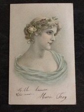 CP ILLUSTREE PORTRAIT FEMME ELEGANTE ROSES CHEVEUX - 59980